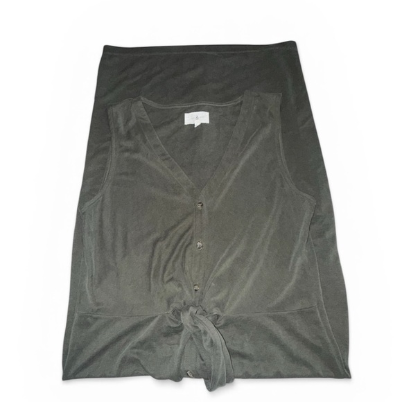 Lou & Grey Olive Gray Modal Blend Button Front Midi Dress Tie Waist Size Small - Picture 4 of 8